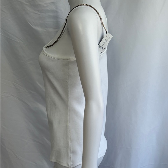NWT White House Black Market One Shoulder Chain Strap Tank Top White Size M - Picture 3 of 10